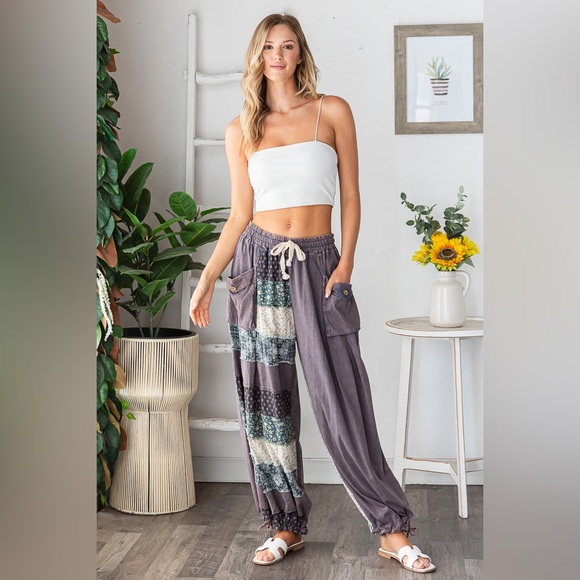 Oli & Hali Patchwork Jogger Pants in Mineral Wash Navy - Picture 3 of 10